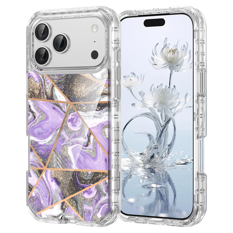 Electroplated Marble Pattern 3-in-1 Anti-Shock Phone Case