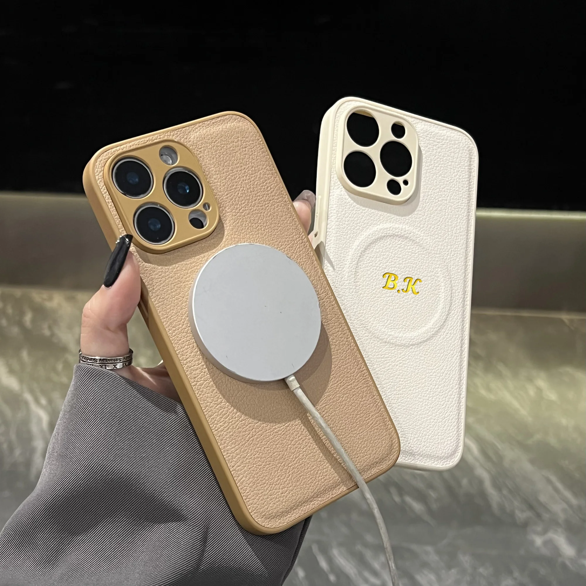Custom Hot Foil Engraved Name Initials Magnetic Wireless Charging Faux thumbnail 4