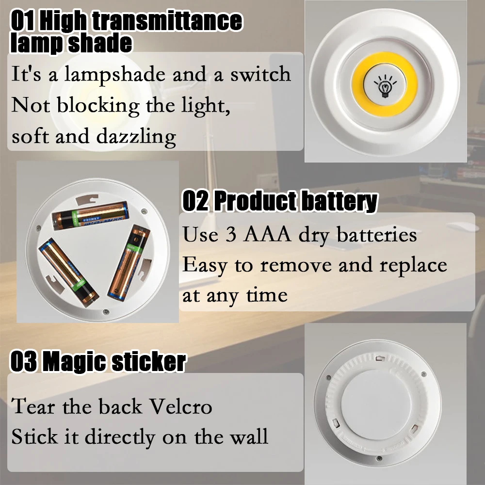 Lampe de nuit LED sans fil avec télécommande, 3W, COB super lumineux, sous éclairage d'armoire, veilleuse de garde-robe à intensité variable, veilleuse de chambre et de cuisine