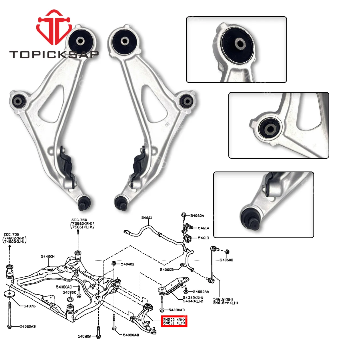 

TOPICKSAP 2pcs Pair Kits Front Lower LH & RH Control Arms Ball Joint for Nissan Pathfinder Infiniti JX35 QX60 2013 2014 - 2019