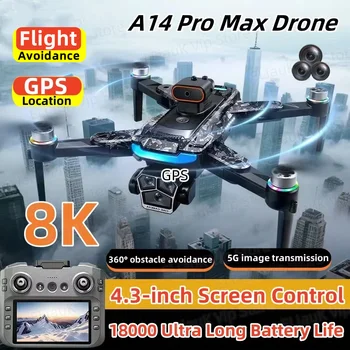 Per Xiaomi A14pro Max Drone Schermo grande da 4,5 pollici 8K HD Tre fotocamere Gps Flusso ottico senza spazzole Evitamento ostacoli RC 18000m UAV