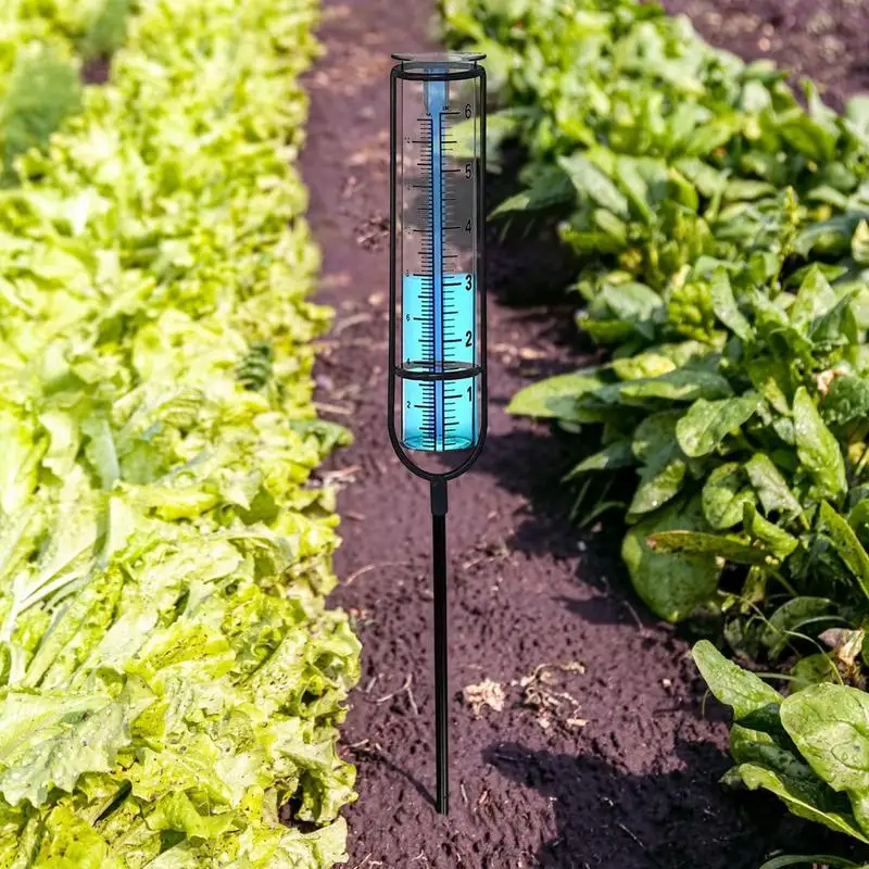 Garden Rain Gauge Metal Stake Clear Glass Tube Inch Rain Gauge Garden