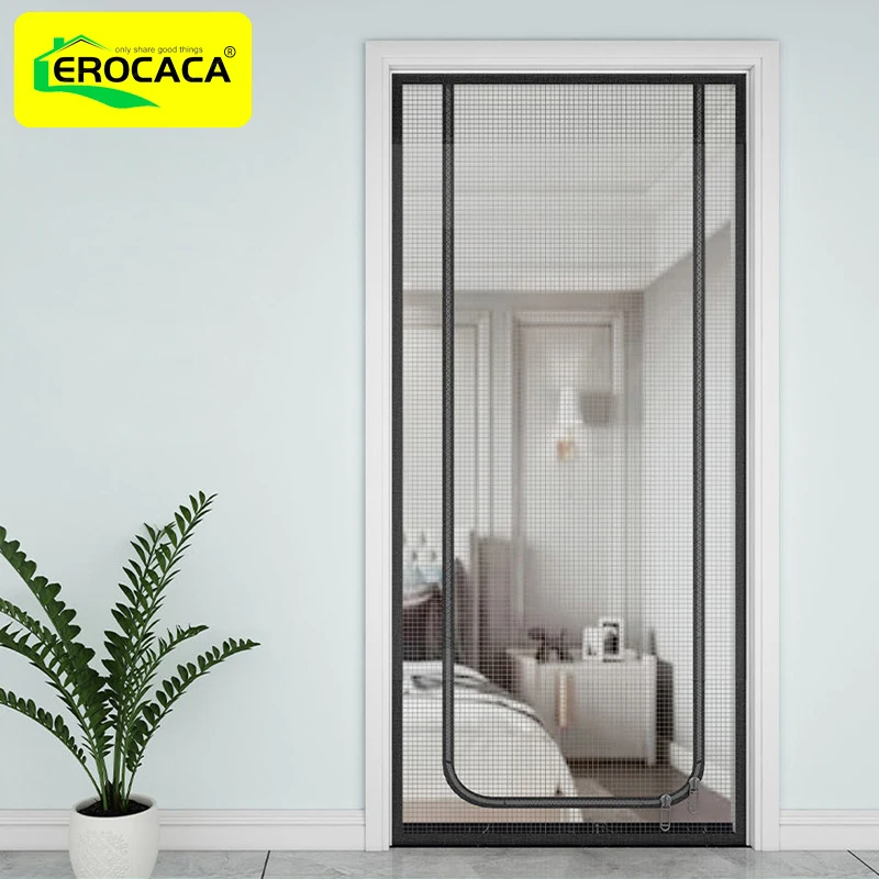 EROCAC Black Anti-Mosquito Net Pet Screen Door Curtain Fly Insect Screen Mesh Heavy Duty Cat Proof Mesh Screen Door with Zipper