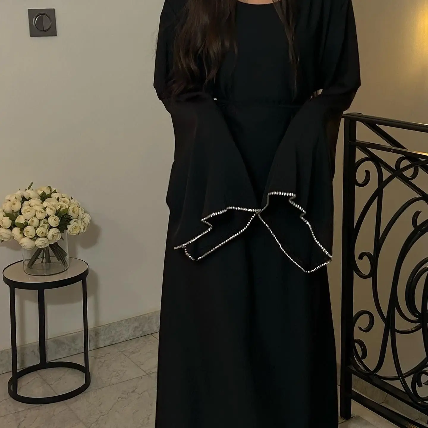Ramadan Eid Diamond Long Sleeve Djellaba Muslim Dress Dubai Fashion Abaya Thin Muslim Robes Islam Robe Women Satin Long Dress