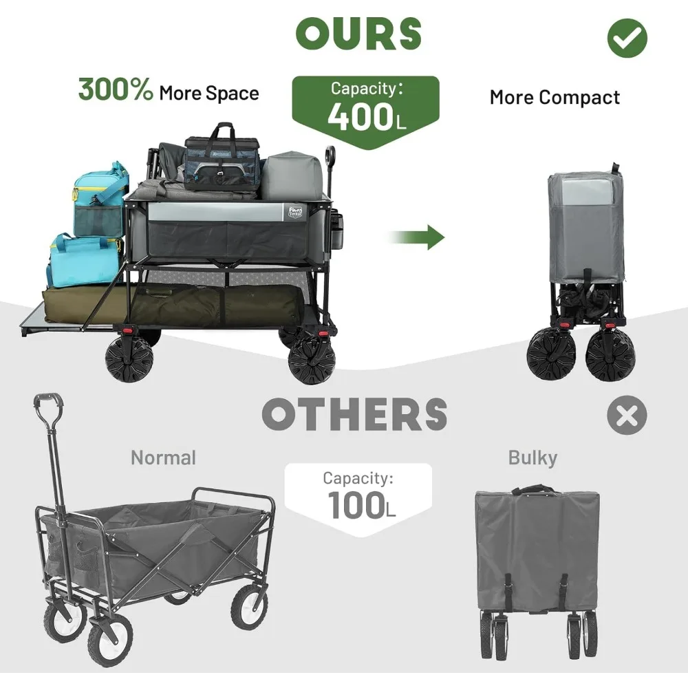 TIMBER RIDGE 400L Large Capacity Folding Double Decker Wagon, 54" Extra Long Extender Wagon Cart, 450lbs Heavy