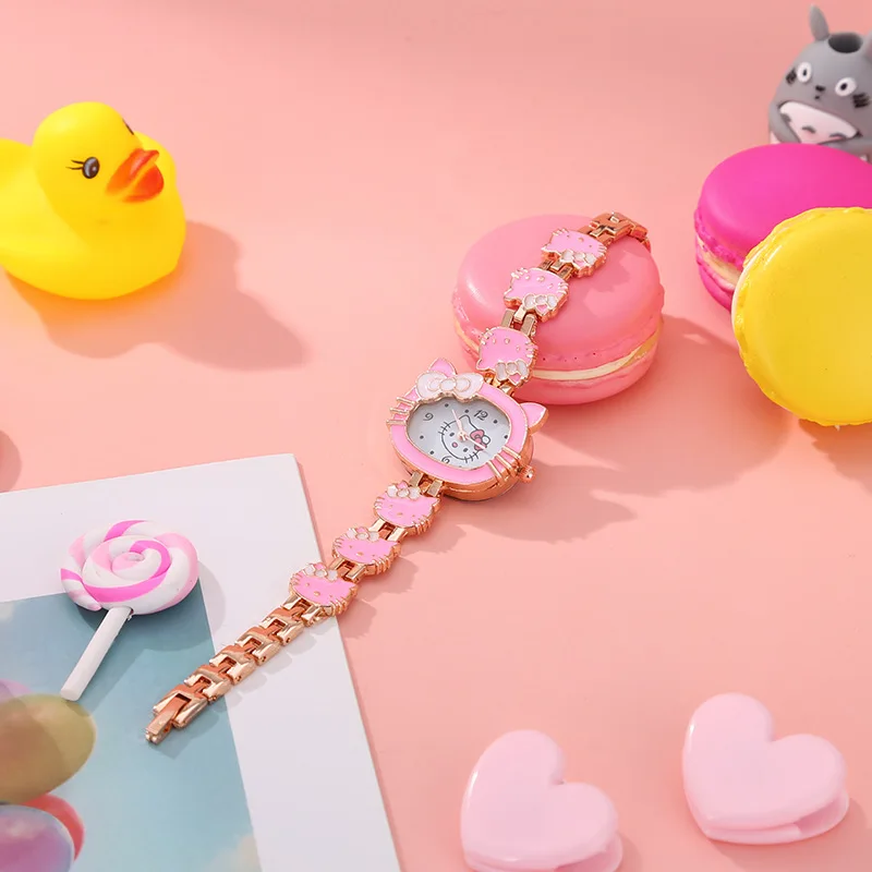 Sanrio Cartoon Cute Hello Kitty Watch Red Riding Book Female Student Sweet Bow Girlfriends Gift Anime Accessories