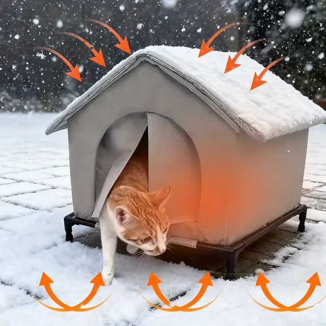 High Quality Oxford Cloth Outdoor Cat House with Stand - Insulated Shelter with Aluminum Foil Lining, Snow & Wind Protection High Quality Oxford Cloth Outdoor Cat House with Stand - Insulated Shelter with Aluminum Foil Lining, Snow & Wind Protection