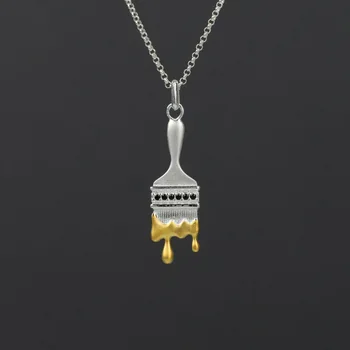 Oil Painting Brush Silver Pendant Necklace