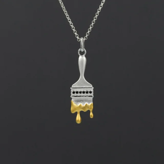 Oil Painting Brush Silver Pendant Necklace
