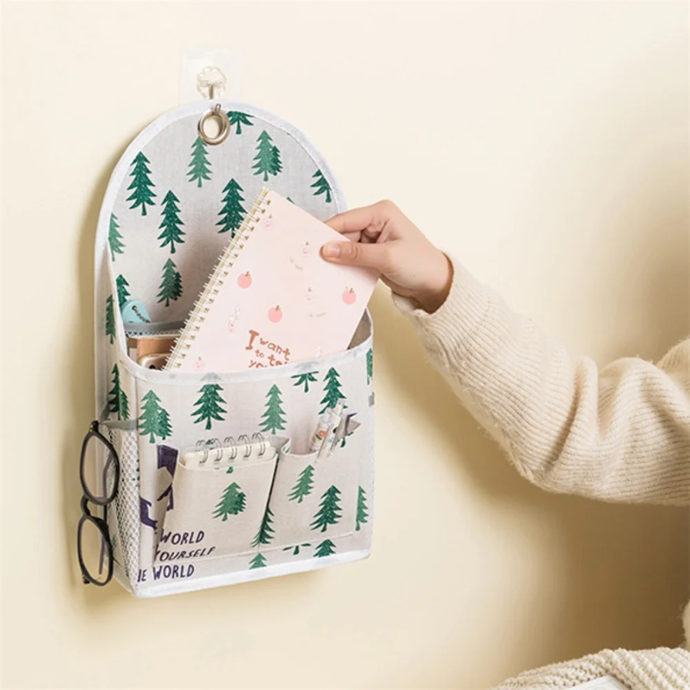 Fabric Hanging Storage Bag for Dormitory Wall Mounted Wall Door Bags Dual-Pocket Side Mesh Organizer Book Magazine Phone Holder 5