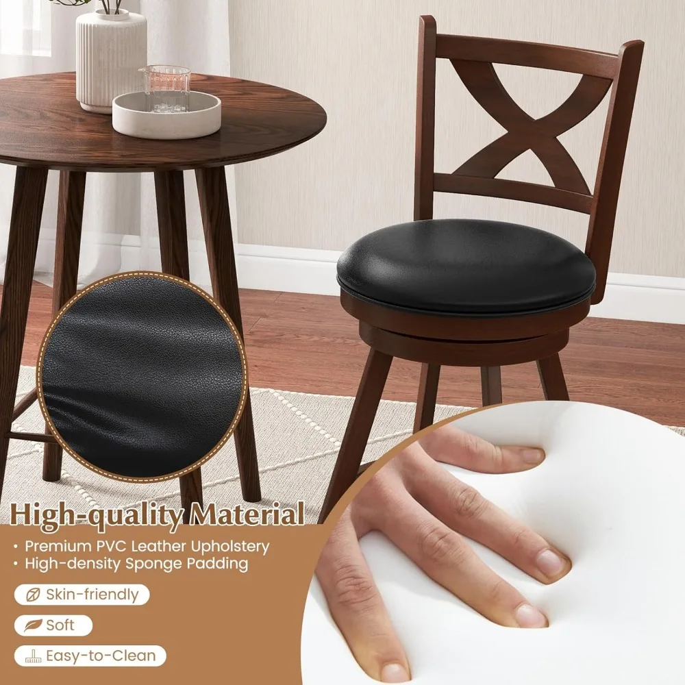 Bar Stools, Classic Counter Height Chairs with X-Shaped Open Back, Swivel Barstool Set for Kitchen Island, Pub, Bistro
