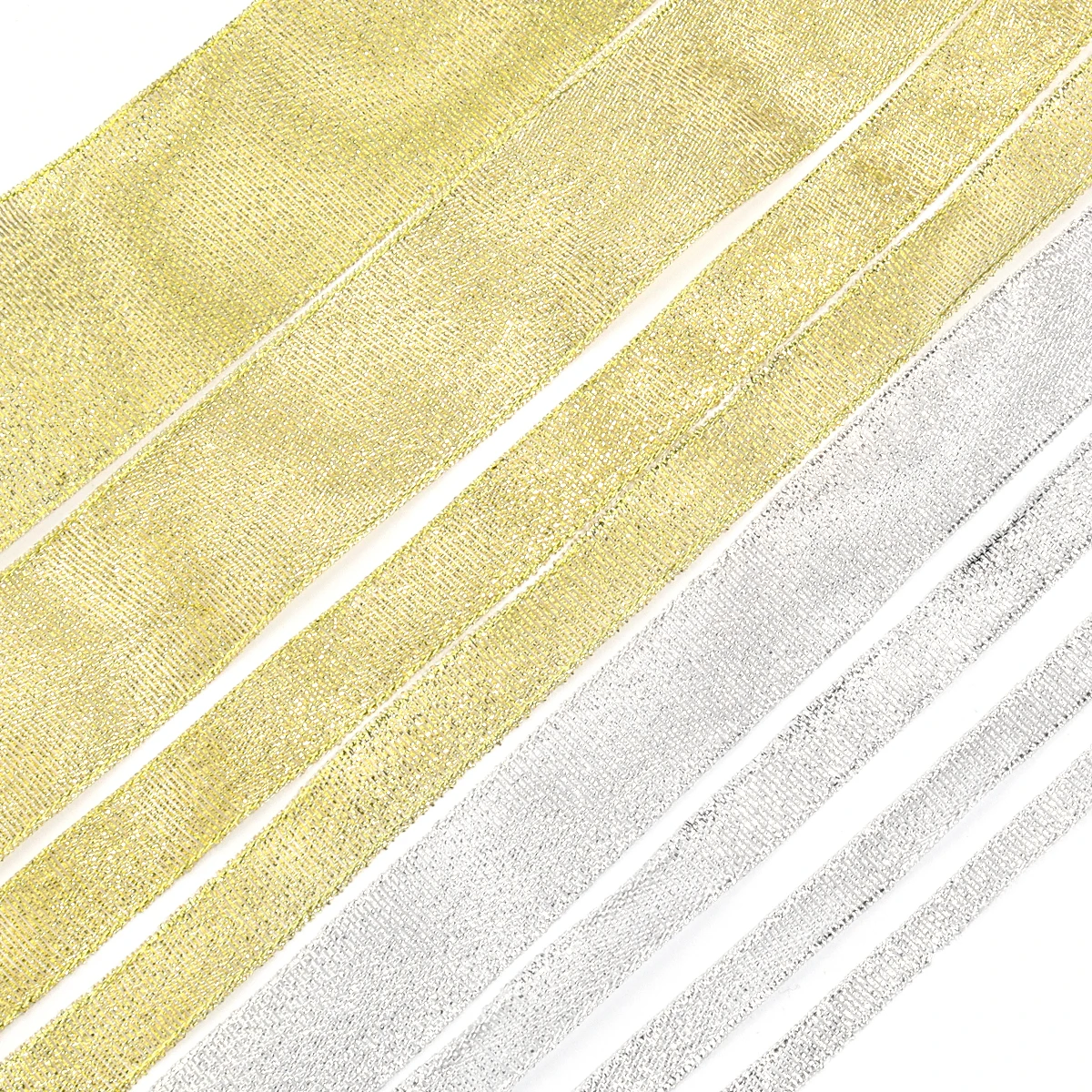 Silver Gold Glitter Silk Satin Ribbon for Party and Home Decorations - 25 Yards
