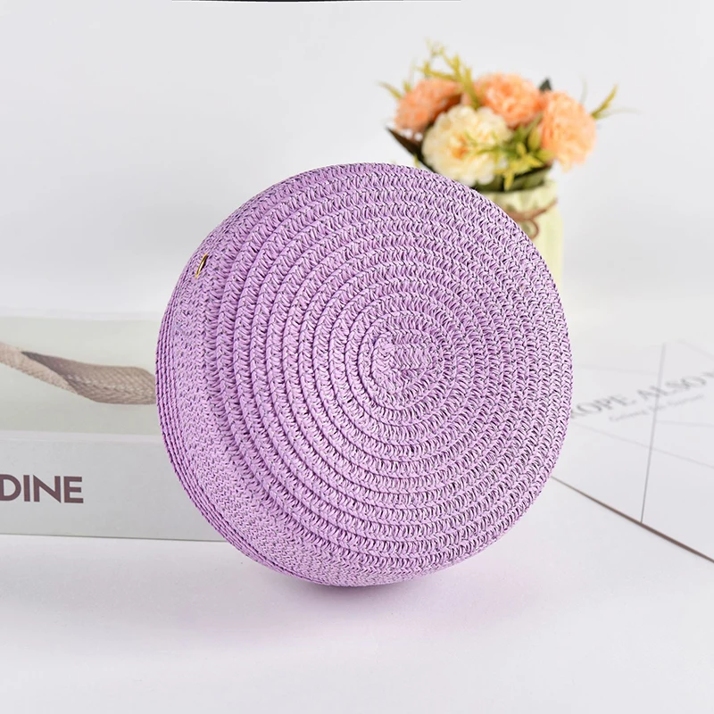 Sac de paille rond d'été pour femmes, sac à bandoulière tissé à la