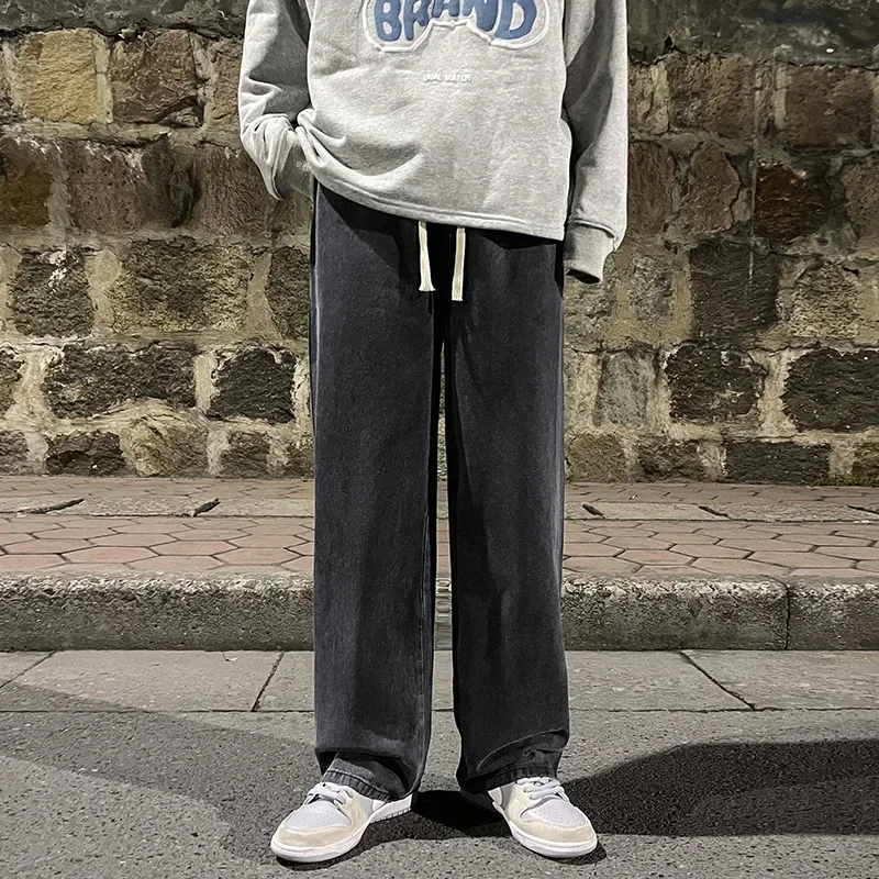 Men jeans Solid Color Drape Jeans Loose Straight Vintage Hip-hop Casual Wide-leg Pants