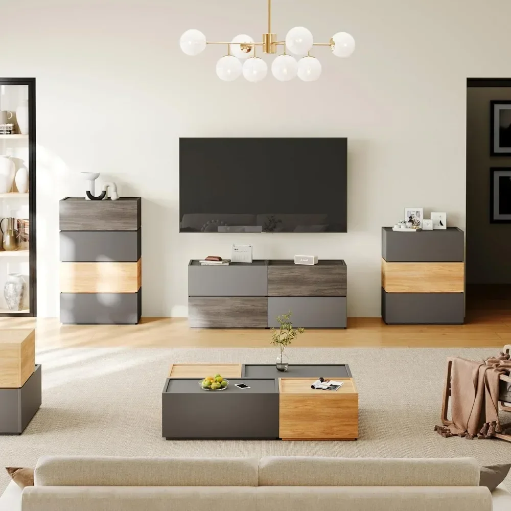 Modern bedside table, stackable storage drawers, modular bedroom furniture set, 15 "D x 26" W x 22 "H