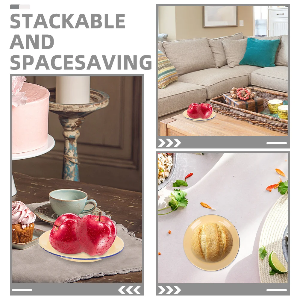 6Pcs Enamelware Plates Set Wide Shallow Design Multifunctional Serving Dishes for Pasta Rice Dessert Ice Cream Indoor Outdoor