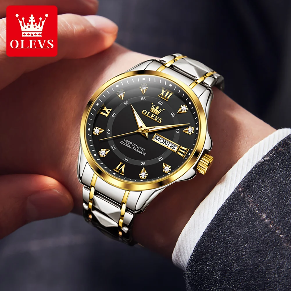OLEVS Luxury Men Quartz Watch Waterproof Date Week Luminous Wristwatch Stainless Steel Men's Watches Male Clock Sports Reloj