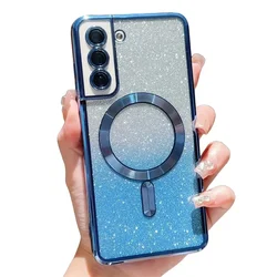 Glitter Magnetic Plating Wireless MagSafe Bright Phone Case for S24 Ultra (DarkBlue)