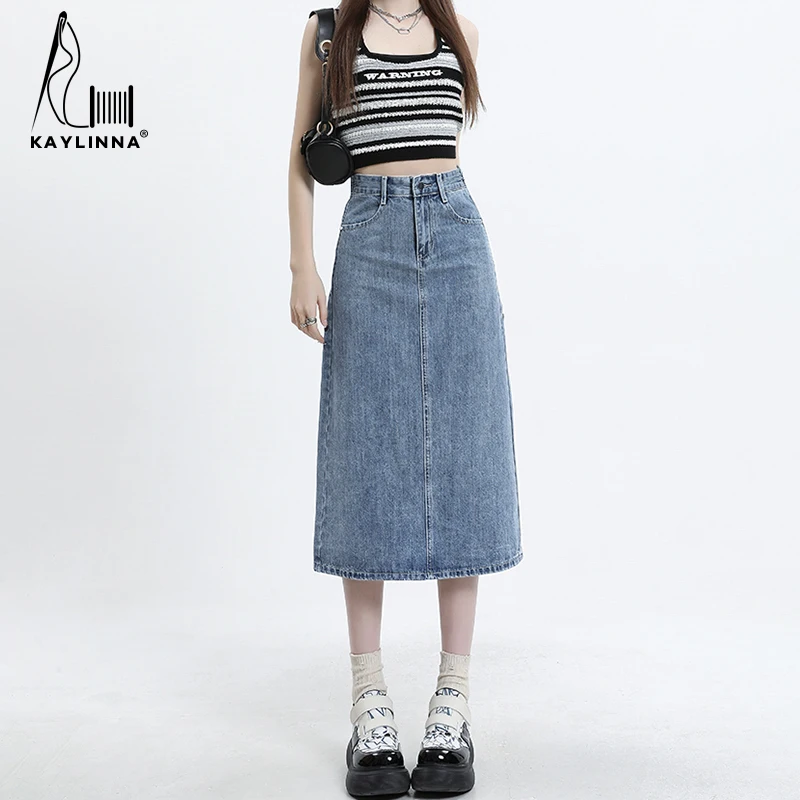 

Women's Skirt Korean Fashion Denim Skirt Midi Women's Stylish Skirts Y2k Style Harajuku Summer Clothes Blue High Waist Clothing