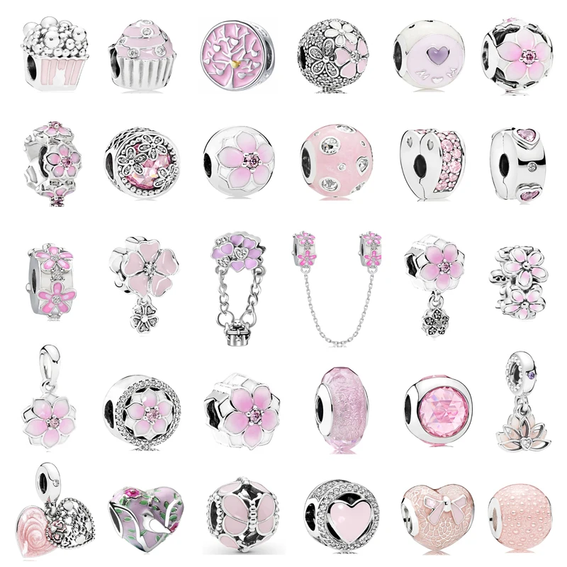 

New Fashionable Charm Original Pink Lotus Bird Backpack Flower Beads Suitable for the original Pandora Women's Bracelet Jewelry