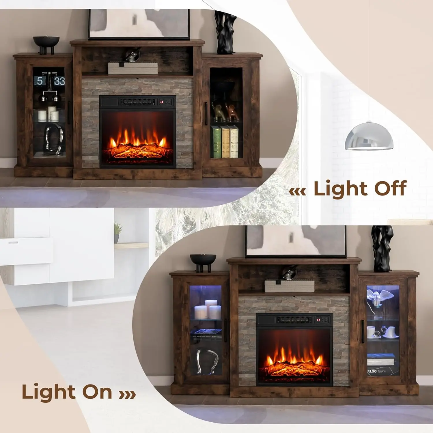 Electric Fireplace TV Stand for TVs Up to 65 Inches, 18-inch Fireplace Insert with APP Control, Remote Control, 16 Color Lights 4