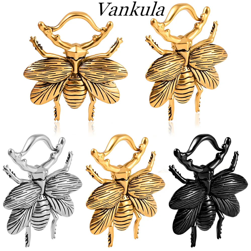 Vankula 2pcs 5mm Bee Ear Weights Hangers Pattern Ear Taper Stretcher Tunnel Plug Gauge Expanders Piercing Earring Body Jewelry