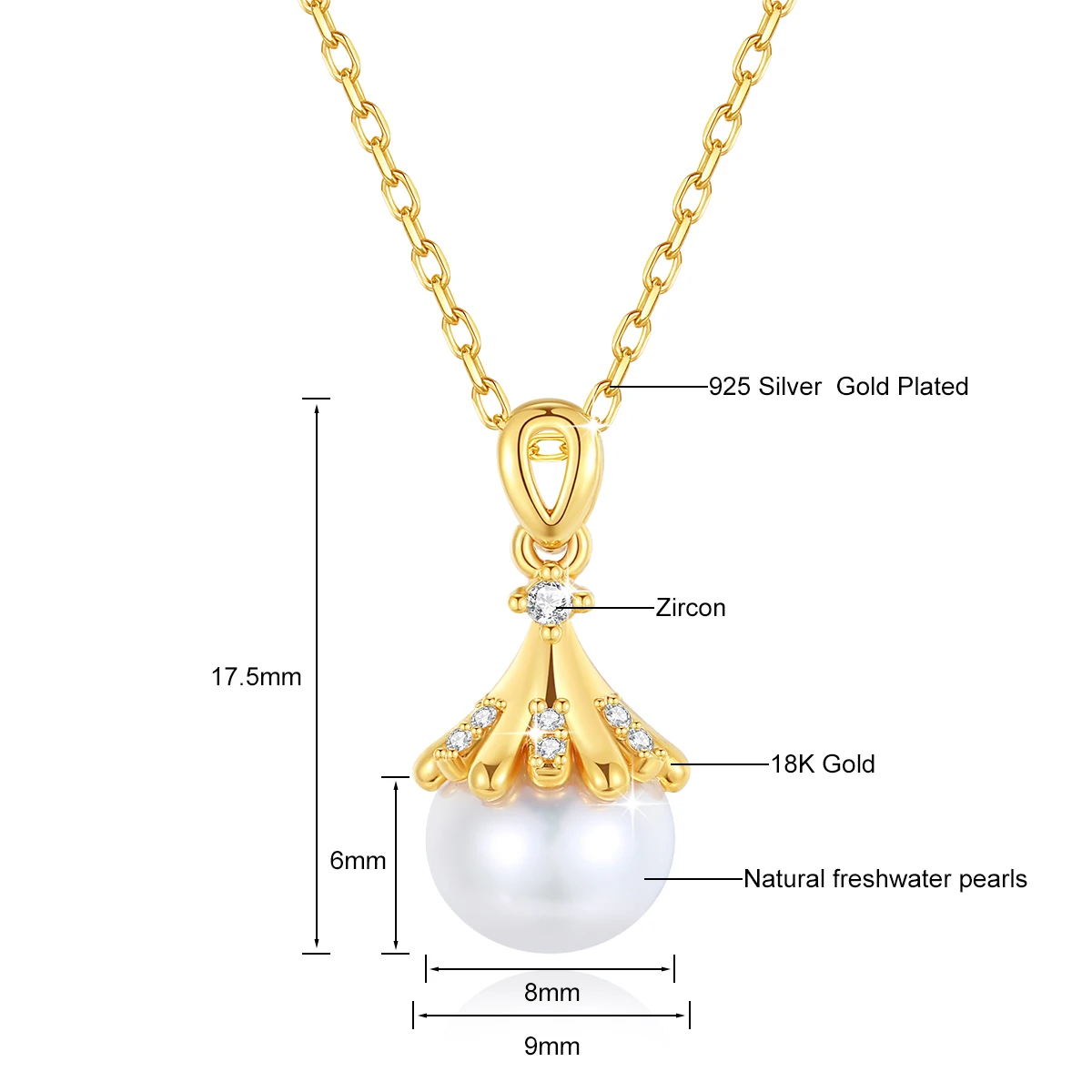 Ciondolo collana in oro 18 carati perla naturale AU750 ciondolo in oro giallo con diamante regalo di gioielleria da donna con certificato