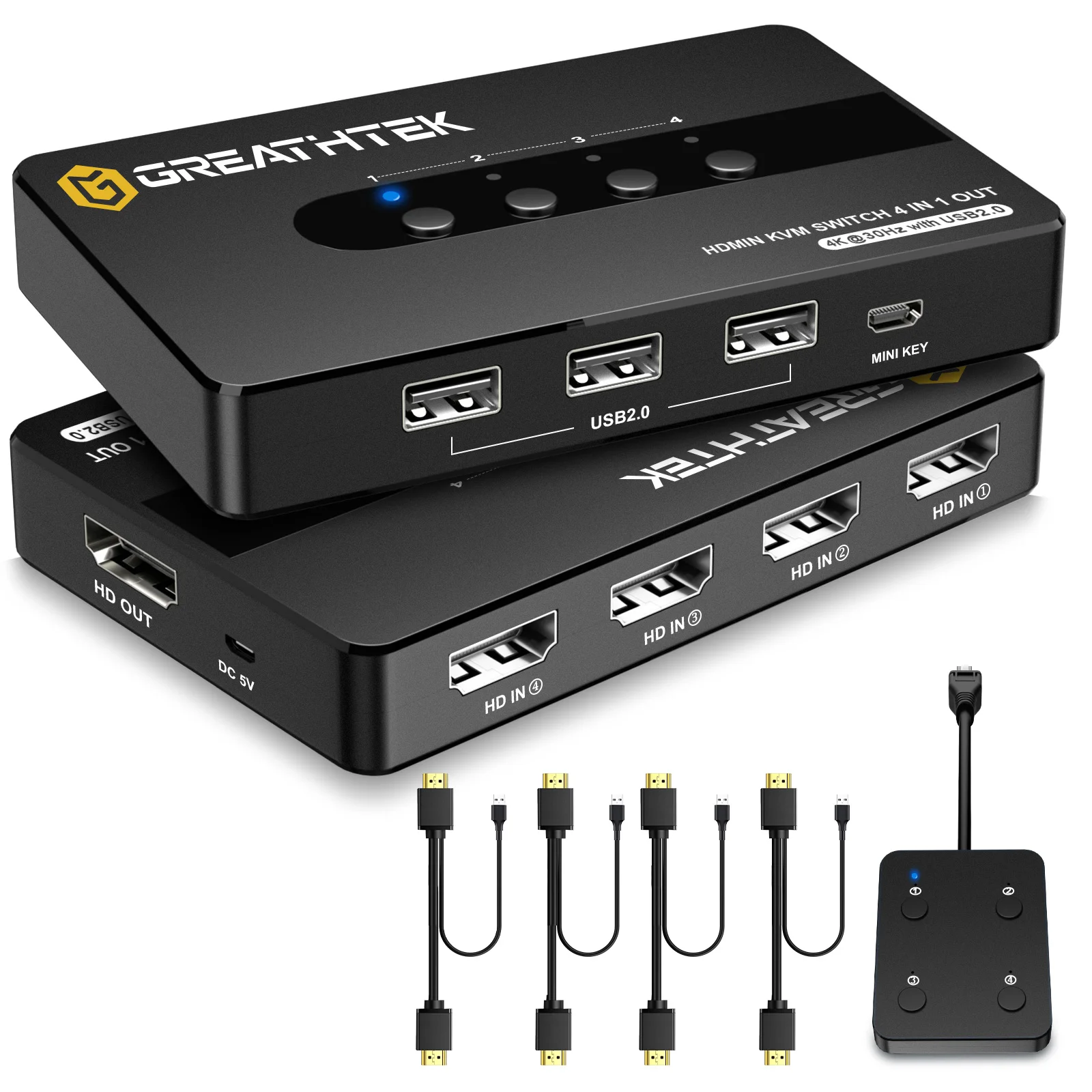 4 Port HDMI KVM Switch Support Max 4K@30Hz Input Using one Set of HDMI  Monitor