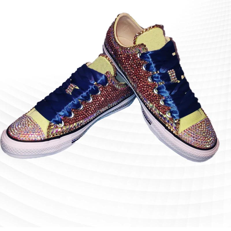 

Casual sports shoes Colorful rhinestone low top canvas shoes Lace lace classic hand-tailored canvas shoes women's 35-41
