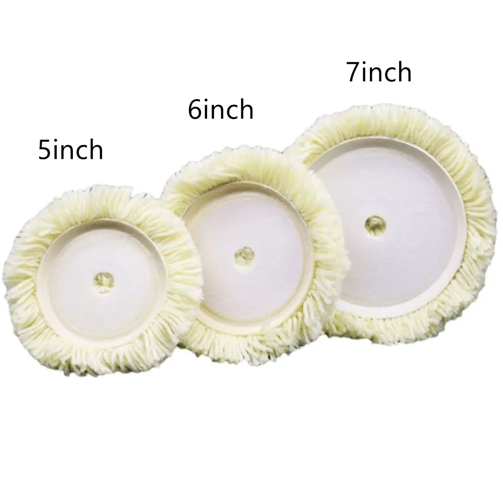 цена 1Pc 5/6/7inch Wool Polishing Pads Buffing Pads Car Polishing Wool Disc 4-ply Sheeps Wool Wheel Washable Reusable Buffing Pad