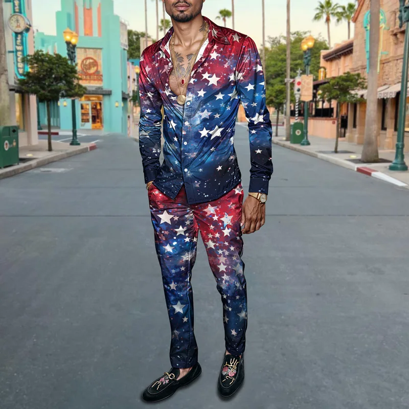 2025 Spring/Summer Men's Shirt Set Brand Printed Fashionable Simple Men's Luxury Long Sleeve Set Breathable Loose Fashion_voghion.com