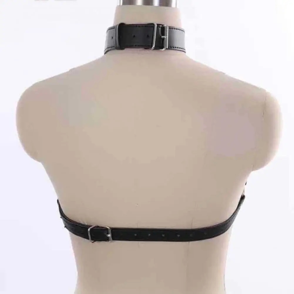 Sexy Bra Harness Adjustable Chain Metal Ring Sexy Strappy Bra Nightclub Faux Leather Women Cage Cupless for Home