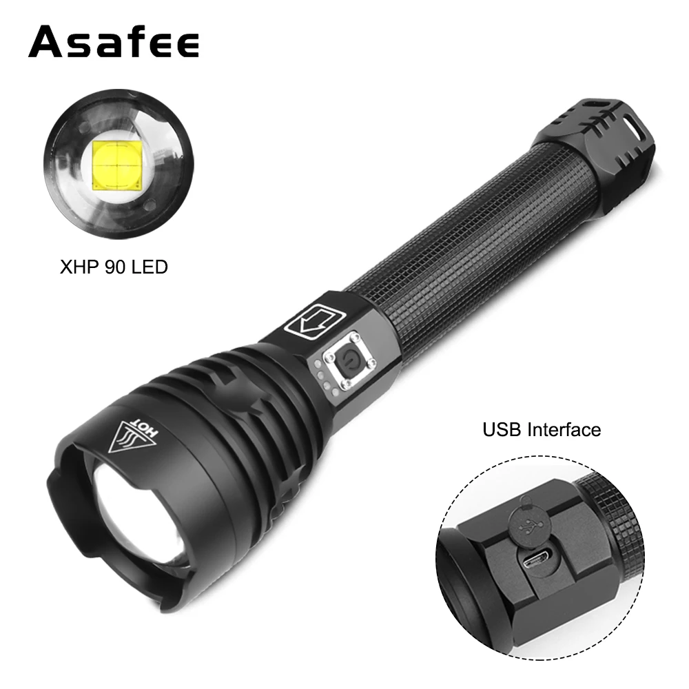 

Asafee Multifunctional Glare Flashlight TYPE-C Charging Belt Display P90 Glare Zoom Flashlight With Strap