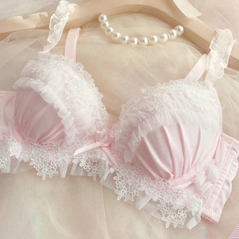 Favorito das adolescentes! Conjunto de sutiã MOYISU estilo Lolita japonesa, tamanho G, com aro de aço reforçado, renda pesada e bojo fino. Puro sensualismo para seios grandes. CA_voghion.com