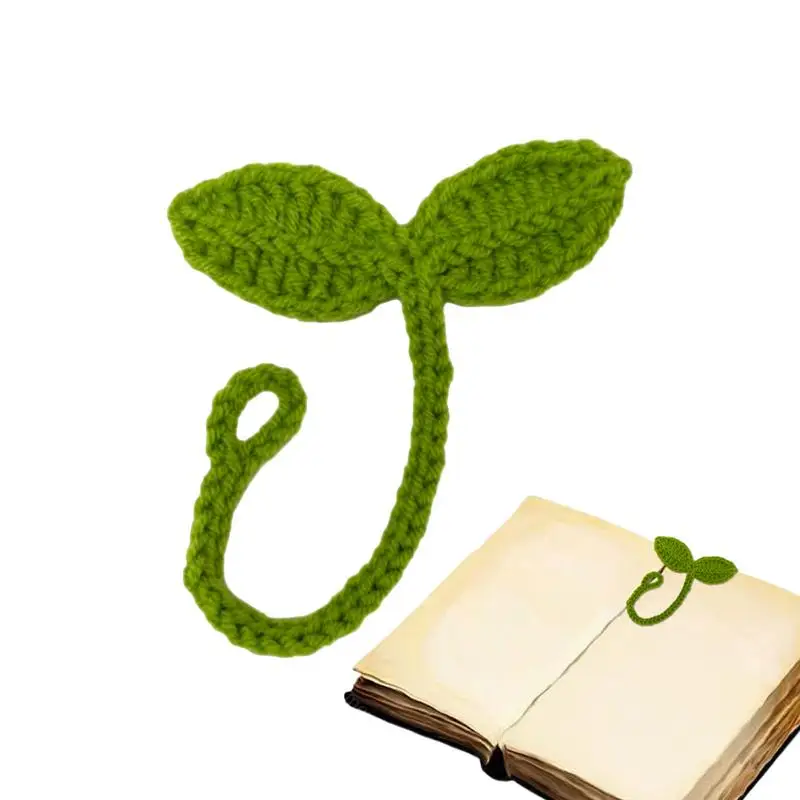 Knitted Crochet Leaf Sprout Data Cable Strap Handmade Knitted Green Leaf Bookmark Headphone Accessories D-IY Craft Gift knitting supplies