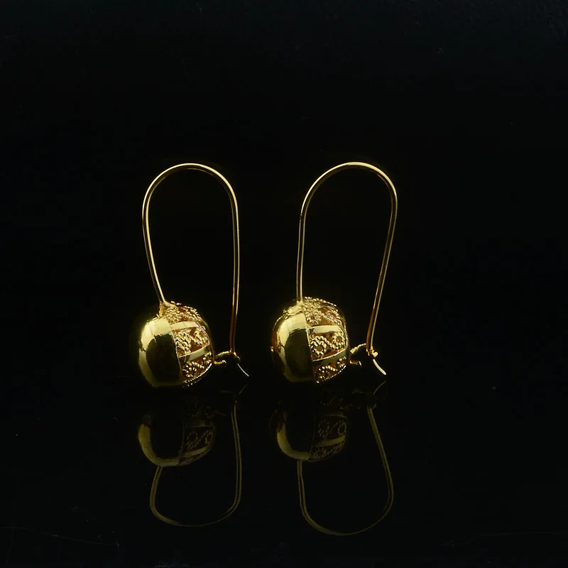 1 Pair Women Girls Gold 585 Color Drop Earrings Round Ball Bead Jewelry