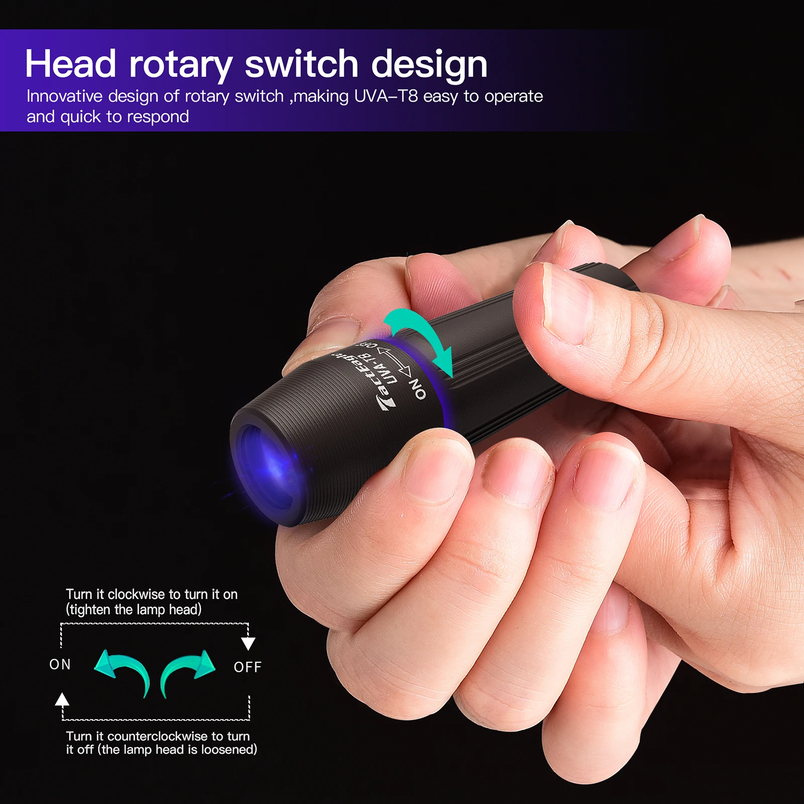 EDC 1W UV LED Light 365nm Mini Flashlight Head Rotary Switch One Mode AA Battery Torchlight Torch Lamp