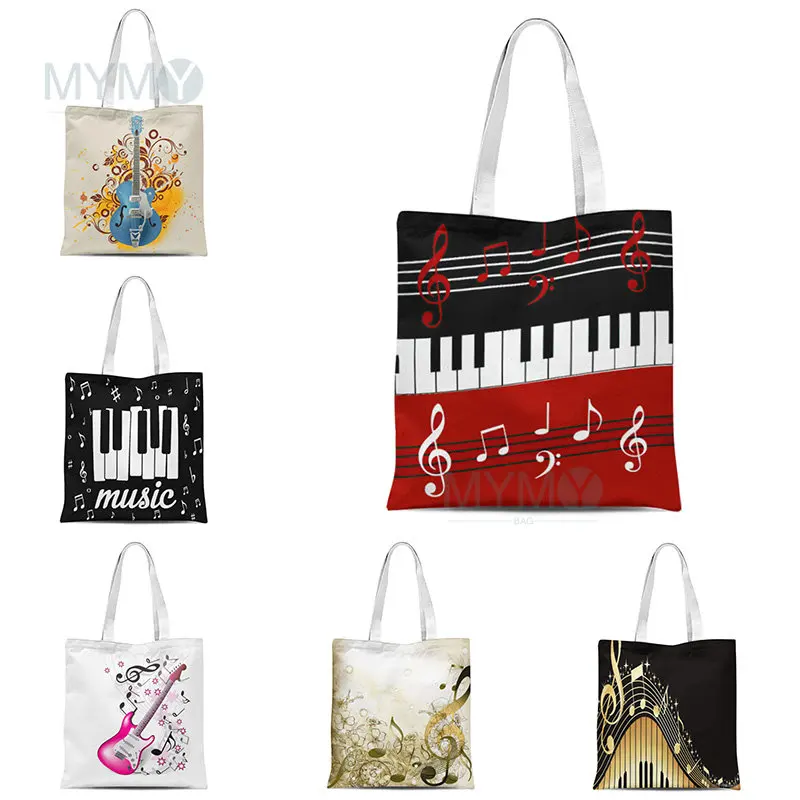 

Piano Musical Note Shoulder Bag For Women Art Printed Tote Casual Ladies Shopping Bags Female Fashion Graphic Black Handbags