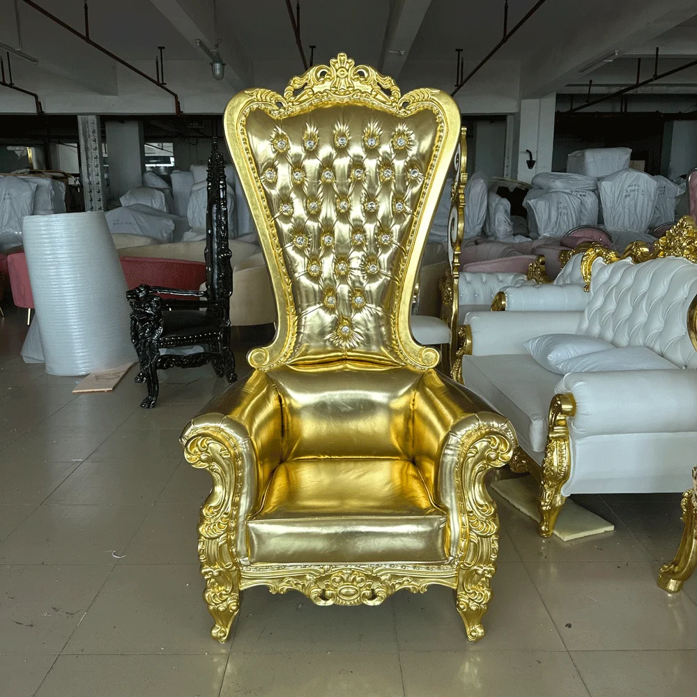 Wedding Supplies Golden Frame Cushion Cheap King And Queen Throne Chair Luxury Event Chiars