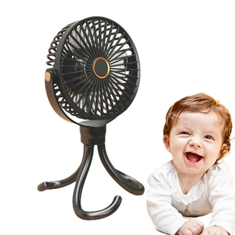 

Stroller Fan Clip On For Baby 5-Speed Rechargeable Flexible Tripod Cooling Fan With Night Light Quiet Operation Handheld Travel