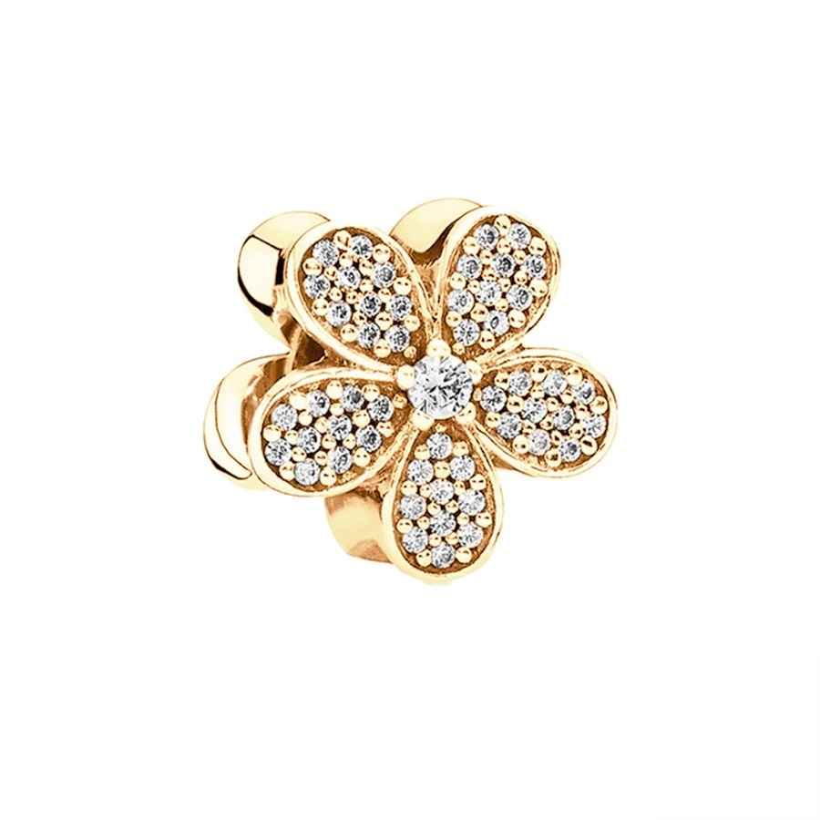 Plated Gold Bead Daisy Flower & Snowflake Pav&eacute; Charm Bead DIY Jewelry Fit 925 Sterling Silver Bracelet beads charms charm jewelry sterling silver jewelry silver charm bracelet sterling silver beads sterling silver beads charm