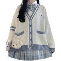 2024 Autumn Winter Women's irt Cardigan Set Soft Girl School orm Sle Faionable Polyester Blend Workwear - Image 5