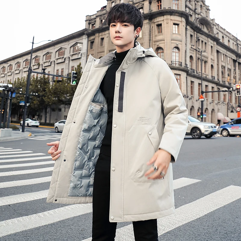 Casual Mid-Length Hooded White Duck Down Jackets Men\'s 2023 Winter Solid Warm Long Puffer Coats Windbreaker Outwear Thick Parkas