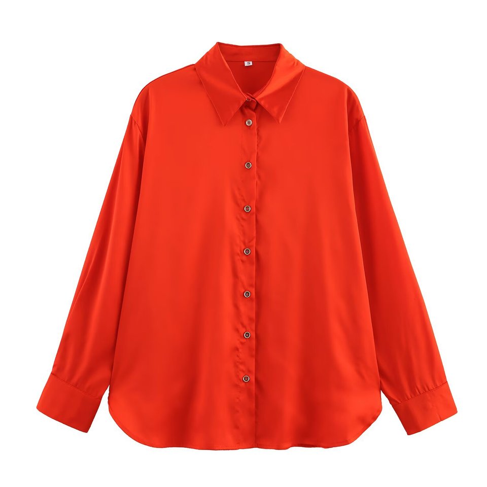 ZBZA Women's Solid Color Loose Shirt Lapel Long Sleeve Single Breasted Drawstring Back Casual Blouse Spring Summer New Chic Top