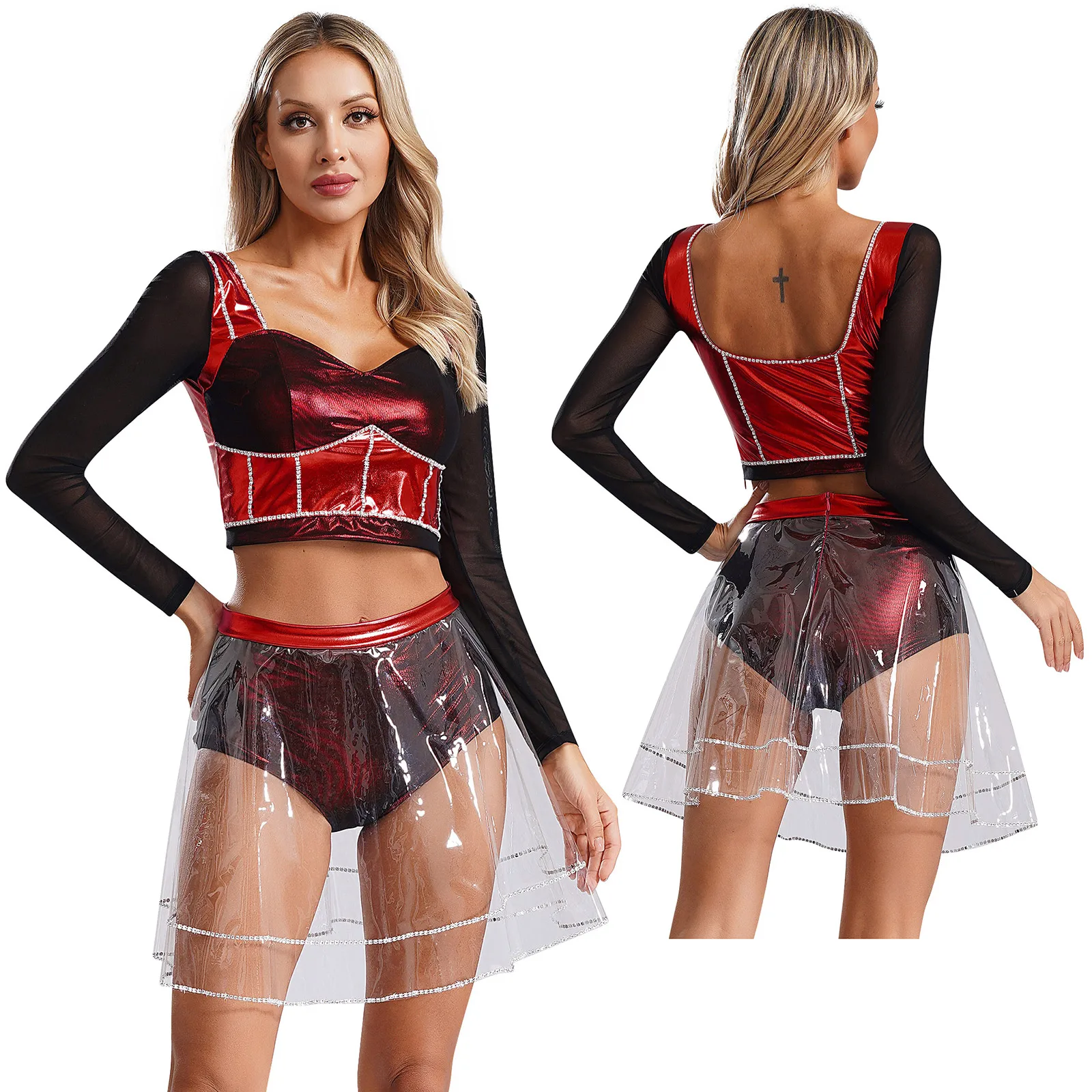 thumbnail image 1 of Cosplay Musical para mujer, disfraz de Katherine Howard, trajes de baile de teatro Musical, conjunto corto de manga larga con falda, ropa para discoteca Rave Bar, 1 of 5