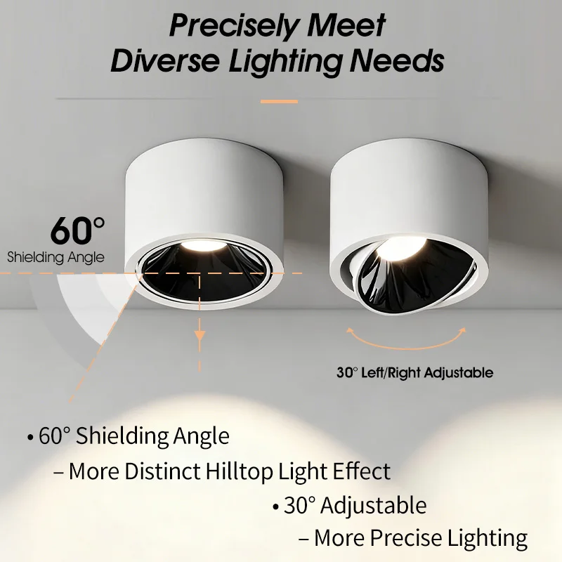 LED Downlight Surface Mounted Ultra Thin Adjustable Angle 7W 220V Ceiling Spotlights Anti Glare for Living Room Study Home Decor