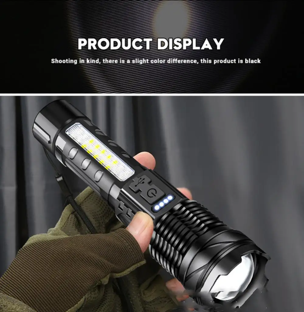 Description Picture 3 of itemStrong Light Flashlight Fast Typ-c Charging Outdoor Lighting White Laser Flashlight With Cob Warning Side Work Light