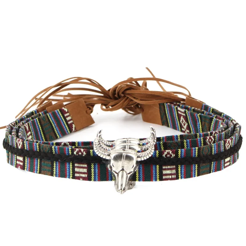 HandmadeRopeHatBandBullheadEthnicKnittedBeltLaceupHeadband