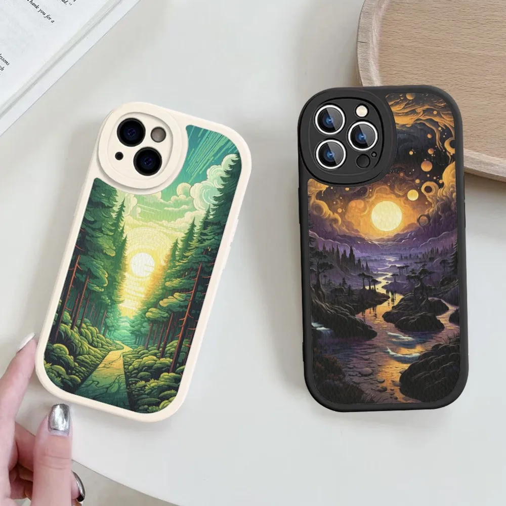 

Painted Scenery Phone Case Hard Leather For iPhone 14 13 12 Mini 11 14 Pro Max Xs X Xr 7 8 Plus 6 6s