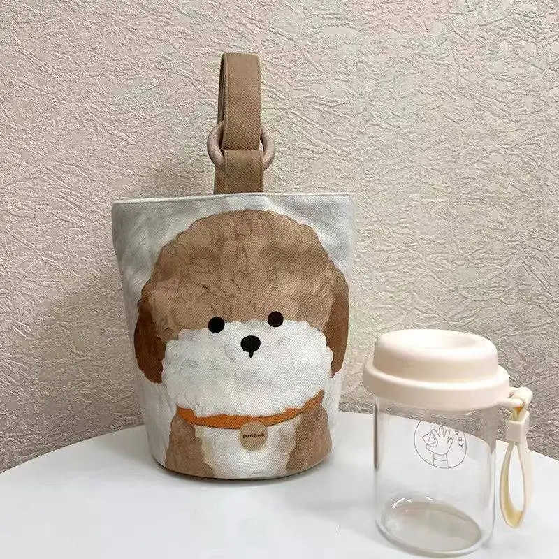 

Animal Printing Poodle Panda Cat Canvas Handbag Eco-Friendly Bucket Bag Reusable Bag Grocery Bag